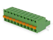 Pluggable terminal block; 5.08mm pitch; 10-ways; female; for wire 2.50mm2 (26-16AWG); wire insertion direction same as plug-in direction; p.bronze contacts; spring clamp; brass cage; UL 300/10A