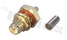 Male Crimp Connector; reverse; straight; 50 Ohm; for panel; for cable RG174
