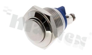 Push button switch; monostable; 16mm; solder terminals; stainless steel; silver button; IP65
