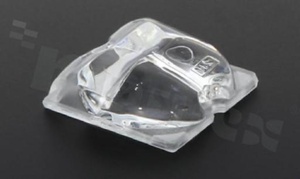 Lens for LED high power; angle: asymmetric; Number of LEDs: 1; Dimensions: 25x25mm; Height: 9mm; meterial: PMMA; Fastening: glue; screw