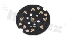 Podłoże MCPCB, przewodność cieplna 1.5W/(m*K), grubość: 2mm, Ilość warstw - 1, czarna soldermaska, kolor legendy: złota, rozmiar: średnica 45mm, pokrycie padów: złoto; do diod XP/XT, /4