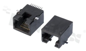 Gniazdo RJ45; 8-stykowe; montaż: SMD; kątowe; gabaryt 8; grubość pokrycia 6u" Au