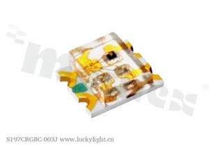 LED Indicator; SMD; 0605; RGB; R:632nm; G:520nm; B:468nm; R:120mcd/20mA; G:450mcd/20mA; B:150mcd/20mA; R:2.0V; G:3.2V; B:3.2V; water clear; 120 degrees; 1.6x1.5x0.6mm /4000 pcs