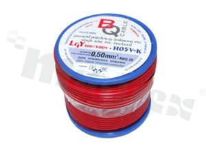 Single wire LGY/H05V-K; with copper multi-strand; red; cross section 0.50mm2; AWG 20; 500V; -40+105 deg.C; 25m.