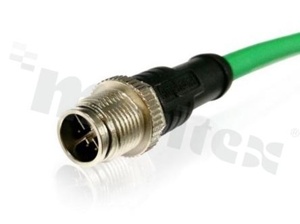 Wtyk M12; 8-stykowy; kodowanie X; męski; prosty; 0.5 A; z kablem cat.6A; o długości 2m; wodoszczelny IP67