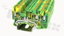 Złączka instalacyjna; 1-poziomowa; przelotowa; 3-zaciskowa na przewód 0.2-4.0mm2 (26-12AWG); ze stykiem sprężynowym; żółto-zielona; na szynę DIN