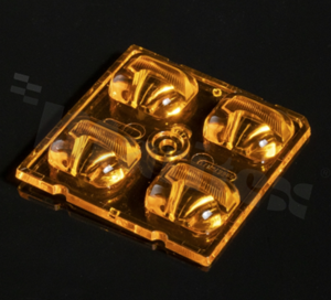 Lens for LED high power; mid power; Light distribution: street type ME Number of LEDs: 4; Dimensions: 50x50mm; Height: 7.1mm; material: PMMA; Fastening: glue; pin; screw