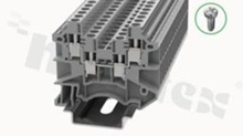 Installation terminal block; 1-level; 4-contacts for wire 0.5-4mm2 (22-10AWG); screw type; grey; for DIN rail; 500V/32A