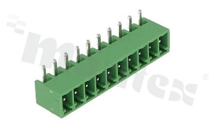 Listwa zaciskowa rozłączalna; w rastrze 3.81mm; 10-torowa; męska; kątowa; zabudowana; UL 300V/10A; TUV:300V/10.5A