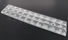Lens for LED high power; mid power; angle: 83 to 95 degrees FWHM; Number of LEDs: 33; Dimensions: 61x286mm; Height: 8.5mm; meterial: PMMA; Fastening: screw
