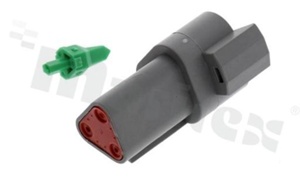 Socket AT series; 3 pins; male; straight; Imax = 13A; contact size: 16; for wire (AWG14-20); operating temperature -55 to 125c; IP67