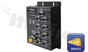 EN50155 5-port unmanaged PoE Ethernet switch with 8x10/100/1000Base-T(X) P.S.E.; M12 connector; operating temperature -40+70 deg.C; supply 12...57VDC