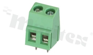 Listwa zaciskowa do PCB; w rastrze 5.00mm; 2-torowa; pionowa; na przewód 2.5mm2 (AWG 26-12); z ruchomą osłoną przewodu; ze śrubami na wkrętak krzyżakowy; klatka mosiężna; zielona; UL 300V/10A, TUV 250V/15A