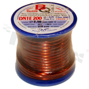 Insulated winding wire; with one layer of enamel insulation; diameter 2.50mm; SWG 12; -65+200 deg.C; 5.7m; 250g.