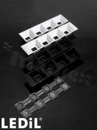 Soczewka do diod LED high power; kąt rozsyłu: 59 do 70 stopni FWHM; ilość diod: 4; rozmiar: 182x40mm; wysokość: 20.2mm; rodzaj materiału: PMMA; sposób mocowania: kołek; śruby; klipsy