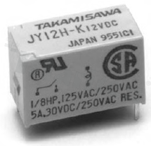 Electromagnetic relay; contact rating current 5A; coil voltage 12VDC; 1 make contact (1A); coil power 200mW; 8A/24VDC; 8A/250VAC