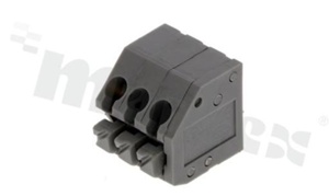 Listwa zaciskowa do PCB; w rastrze 3.5mm; 3-torowa; skośne wejście przewodu; na przewód 0.2-0.5mm2( 26-16 AWG); szara; ze stykiem sprężynowym; UL 300V/2A