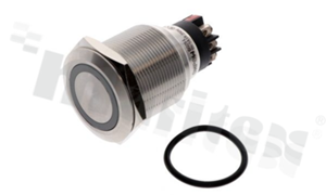 Push button switch; bistable; 25mm; screws terminals; stainless steel; ring green illumantion; IP67.