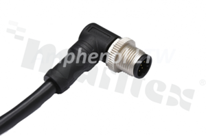 Plug M12; A-code; 5 pins; male; right-angle; 4A; strain relief; molded with 2m cable; IP68
