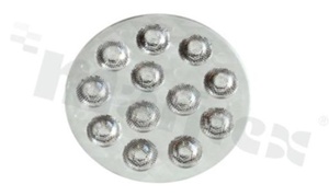 Lens for LED high power; angle: 22 degrees ; Number of LEDs: 12; Dimensions: round 95mm; Height: 11.1mm; material: PMMA; Fastening: frame
