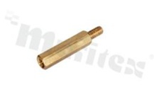 Screwed brass spacer sleeve; Int. thread: M3; Ext. thread: M3; 15mm