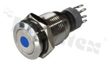 Przełącznik wandaloodporny; monostabilny; 16mm; terminale do lutowania; stal nierdzewna; podświetlenie punktowe niebieskie; LED 6V; IP67