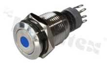 Push button switch; monostable; 16mm; solder terminals; stainless steel; dot blue illumination; IP67