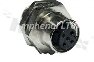 Receptacle M12; A-code; 8 pins; female; straight; 2A; for panel; rear side nut; 50cm wire; IP68