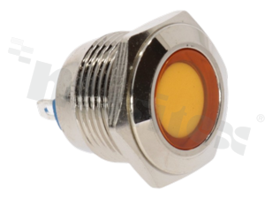Lampka sygnalizacyjna; 16mm; terminale do lutowania; stal nierdzewna; podświetlenie żółte; LED 24V