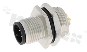 Receptacle M12; A-code; 10 pins; male; straight; 1.5A; for panel; rear side nut; solder; IP68