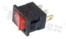 Miniaturowy przełącznik typu Rocker; jednobiegowy; 2-pozycyjny; 19.2x13mm; konektory SPST; przycisk czerwony podświetlony; 6A/250V