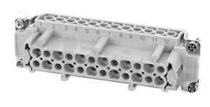 Wkład Heavy-Mate; żeński; seria E; 24-stykowy(24+PE); rozmiar: E24; 18A; 500V; kabel 0.5-4mm2; styki srebrzone; skręcane; z ochroną kabla