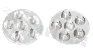 Lens for LED high power; angle: 25 degrees ; Number of LEDs: 6; Dimensions: round 73.2mm; Height: 13.5mm; material: PMMA; PC; Fastening: glue