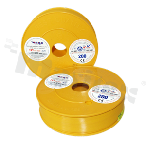 Single wire TLY/LIY; with copper multi-strand; yellow; cross section 0.12mm2; AWG 26; 300V; -40+105 deg.C; 50m.