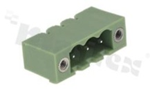 Pluggable male terminal block, 3-ways with fixing screws, straight pin header, 5.08mm pitch