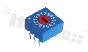 Rotary switch; 16 positions for BCD negative code; 10x10mm; horizontal; flat type; THT.