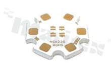 MCPCB, thermal conductivity 2W/(m*K), thickness: 2mm, number of layers - 1, white soldermask, legend color: gold, size: star 22mm, pad cover: gold; for XQ LEDs, /24