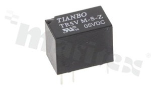 Przekaźnik elektromagnetyczny; prąd znamionowy 1A; napięcie cewki 5VDC; pojedynczy styk przełączny (1C); moc cewki: 150mW; 1A/24VDC; 1A/120VAC