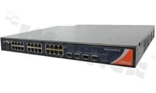 Industrial 28-port rack mount managed Gigabit Ethernet switch with 24x10/100/1000Base-T(X) and 4x 100/1000Base-X; SFP socket; operating temperature -40+70 deg.C