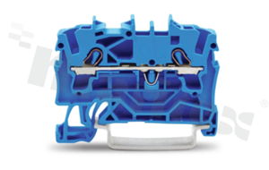 Złączka instalacyjna; 1-poziomowa; przelotowa; 2-zaciskowa na przewód 0.25-4.0mm2 (22-12AWG); ze stykiem sprężynowym; niebieska; na szynę DIN; 600V/20A