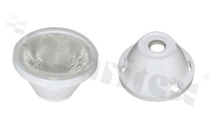 Lens for LED high power; angle: 38 degrees ; Number of LEDs: 1; Dimensions: round 32.8mm; Height: 18.53mm; material: PC; Fastening: tape; fixing-ring; frame