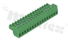 Listwa zaciskowa rozłączalna; w rastrze 3.81mm; 16-torowa; żeńska; na przewód 1.5mm2 (28-16AWG); kierunek wtykania równoległy do osi przewodu; styki z fosforobrązu; mosiężna klatka przewodu; UL 300V/8A