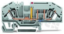 Installation terminal block; fuse socket; 1-level; through; 2-contacts; for wire 0.2-6.0mm2 (24-10AWG); spring-loaded; grey; for DIN rail; 400V/25A; 24V
