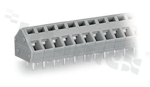Listwa zaciskowa do PCB; w rastrze 5.0/5.08mm; 6-torowa; skośne wejście przewodu; na przewód 0.08-2.50mm2 (28-12 AWG); ze stykiem sprężynowym; szara; UL: 300V/15A