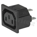 Gniazdo zasilające AC IEC 60320 F, klasa ochronności I; montaż: do panela 1,5mm, zatrzaskowe; wyprowadzenia konektorowe QC 6,3x0,8mm; kolor czarny; IP30; 10A, 250VAC