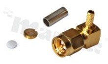 Plug SMA; male; angled; 50 Ohm; for cable RG174; RG188; RG316