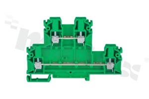 Złączka szynowa;2-poziomowa;4 zaciskowa na przewód 0,5-4mm2; zacisk śrubowy; zielona; na szyne DIN; 1000V/32A