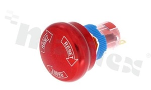 Emergency switch; monostable; 16mm; solder terminals; red aluminium; IP65.