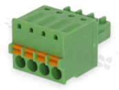 Pluggable terminal block; 3.50mm pitch; 4-ways; female; for wire 1.50mm2 (28-16AWG); wire insertion direction same as plug-in direction; p.bronze contacts; spring clamp; brass cage; UL 300/8A TUV 250/12A
