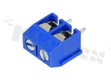 Listwa zaciskowa do PCB; w rastrze 5.00mm; 2-torowa; pionowa; na przewód 1.5mm2 (AWG 22-14); ze śrubami na wkrętak płaski; klatka mosiężna; niebieska; UL 300V/10A, TUV 250V/15A